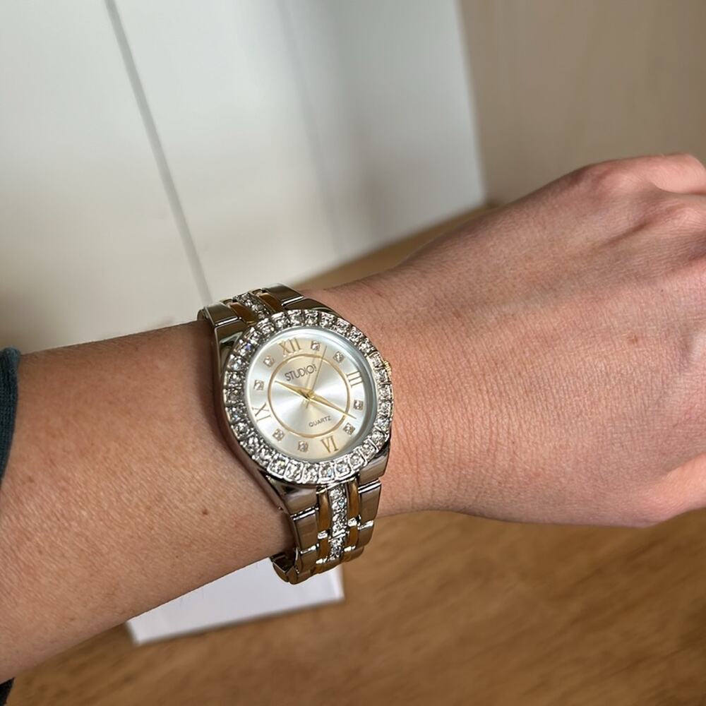 Studio Time Silver Gold Rhinestone Women's Watch - Picture 2 of 5